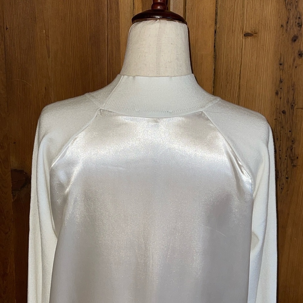 Vila Milano White Wool Blend Multi Fabric Mock-neck Sweater Sz. MD. - Picture 6 of 12